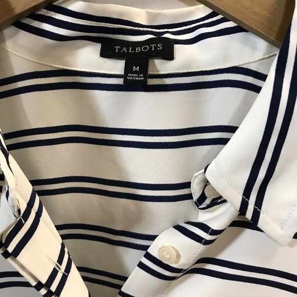 Talbots Black and White Stripe Blouse Size Med - Picture 3 of 3